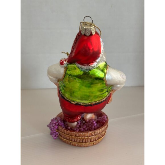 Santa Claus Blown Glass Ornament With Grapes & Basket Design - Picture 3 of 5